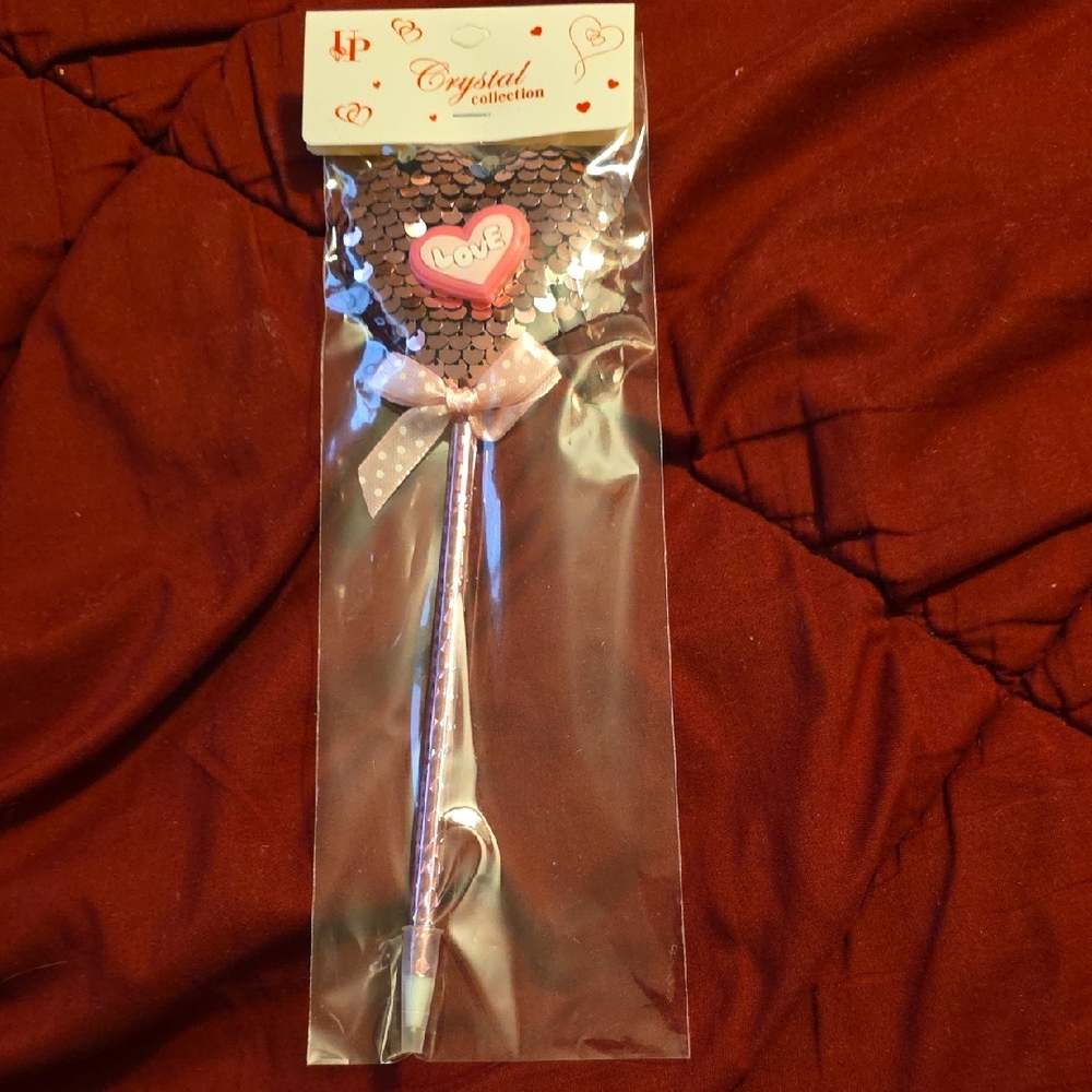 Heart Sequin Pen with Pink and Silver Accents